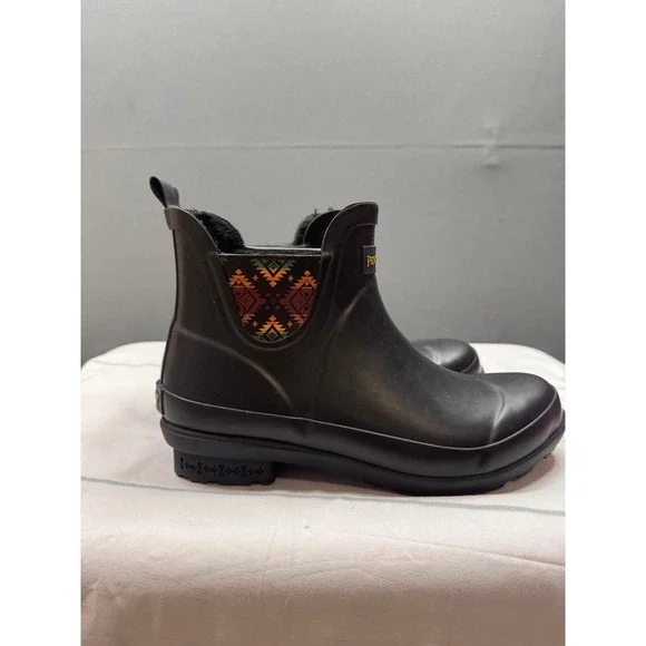 Pendleton Rain Boots Women Black Faux Fur Lined Southwestern Chelsea US 6 - Picture 5 of 10